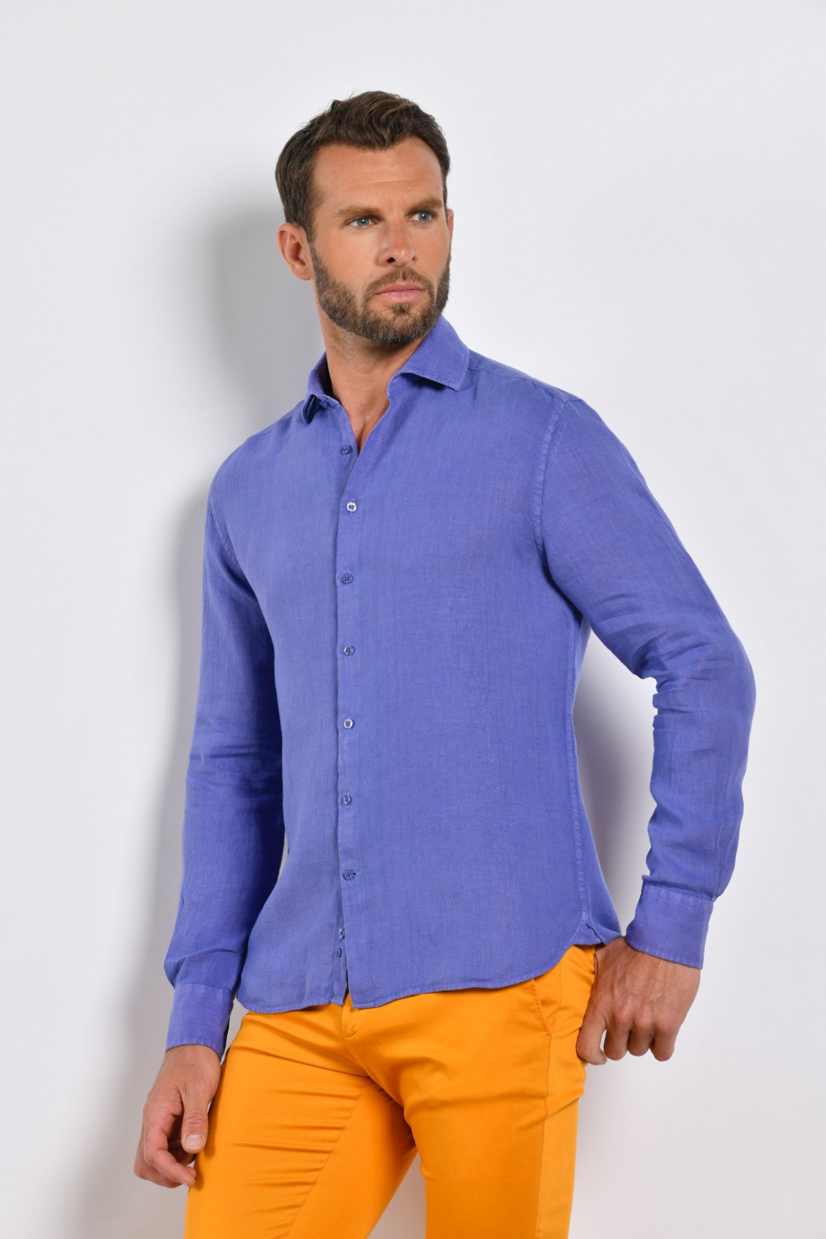 Chemise en lin uni violet