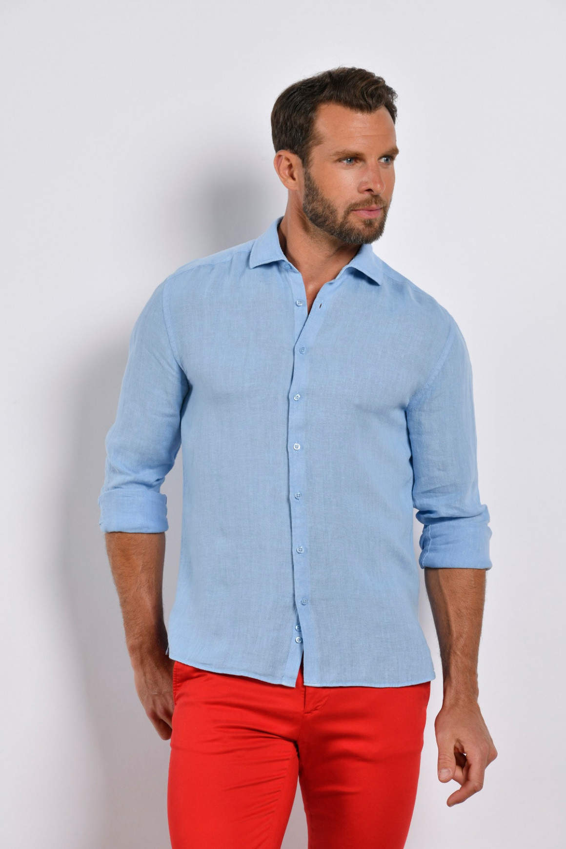 Chemise en lin uni ciel
