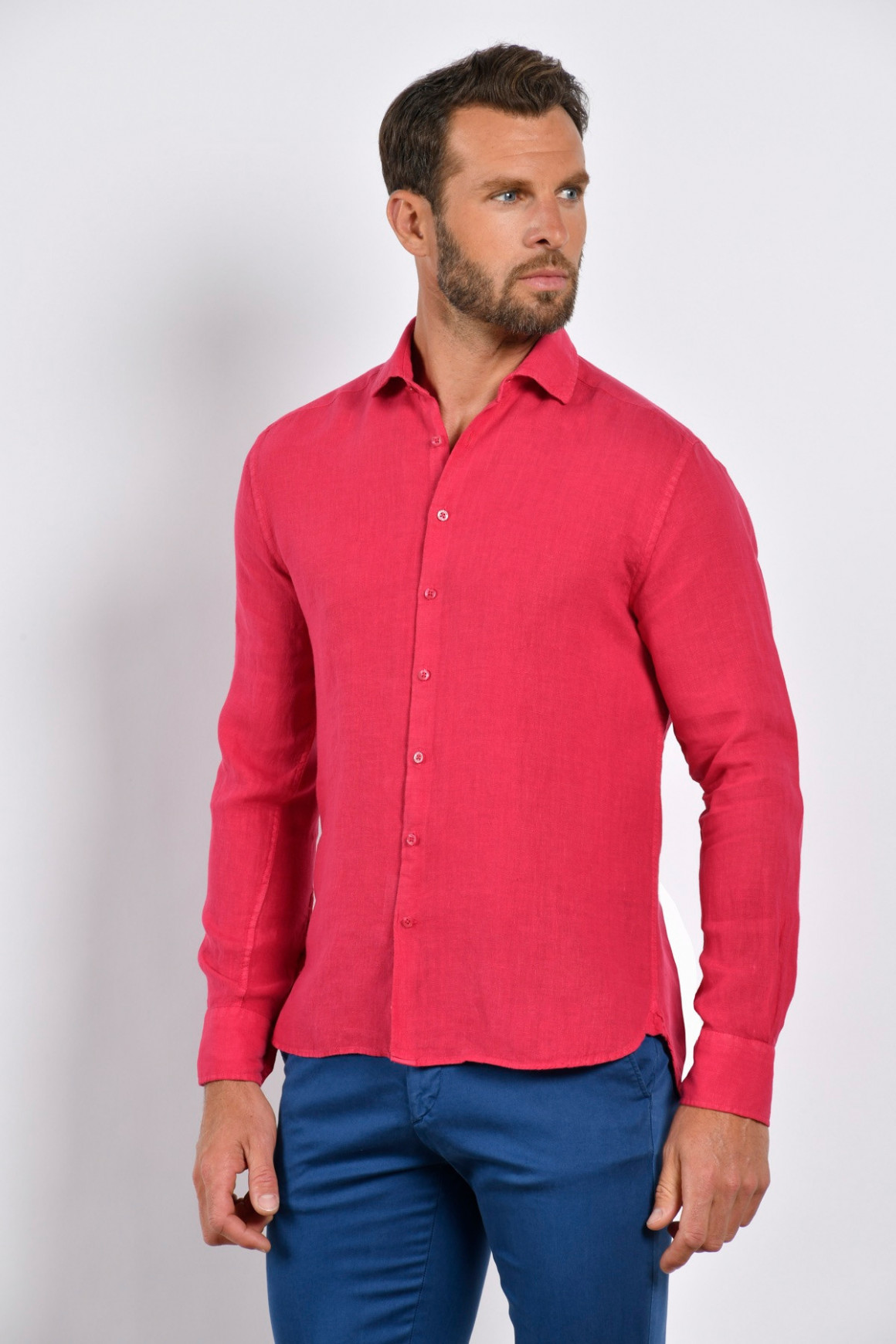 Chemise en lin uni fuxia