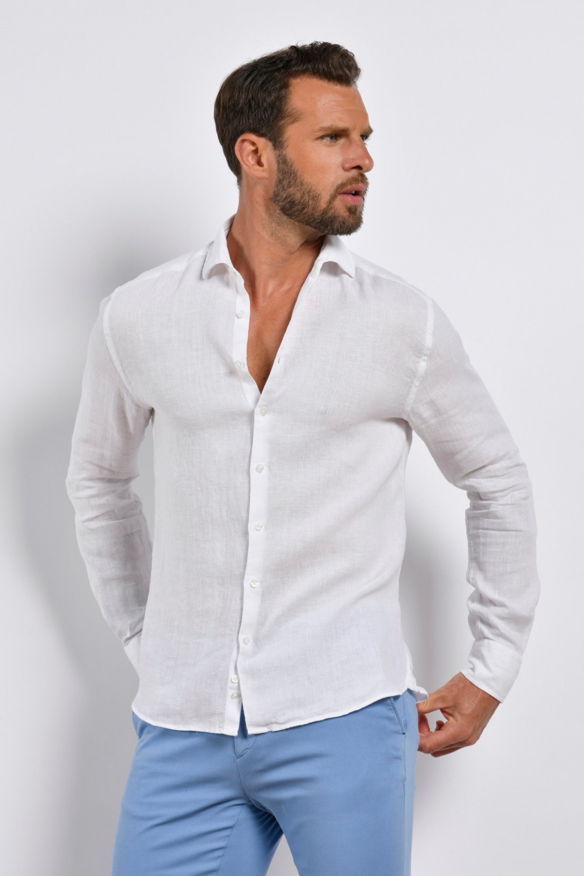 Chemise en lin uni blanc