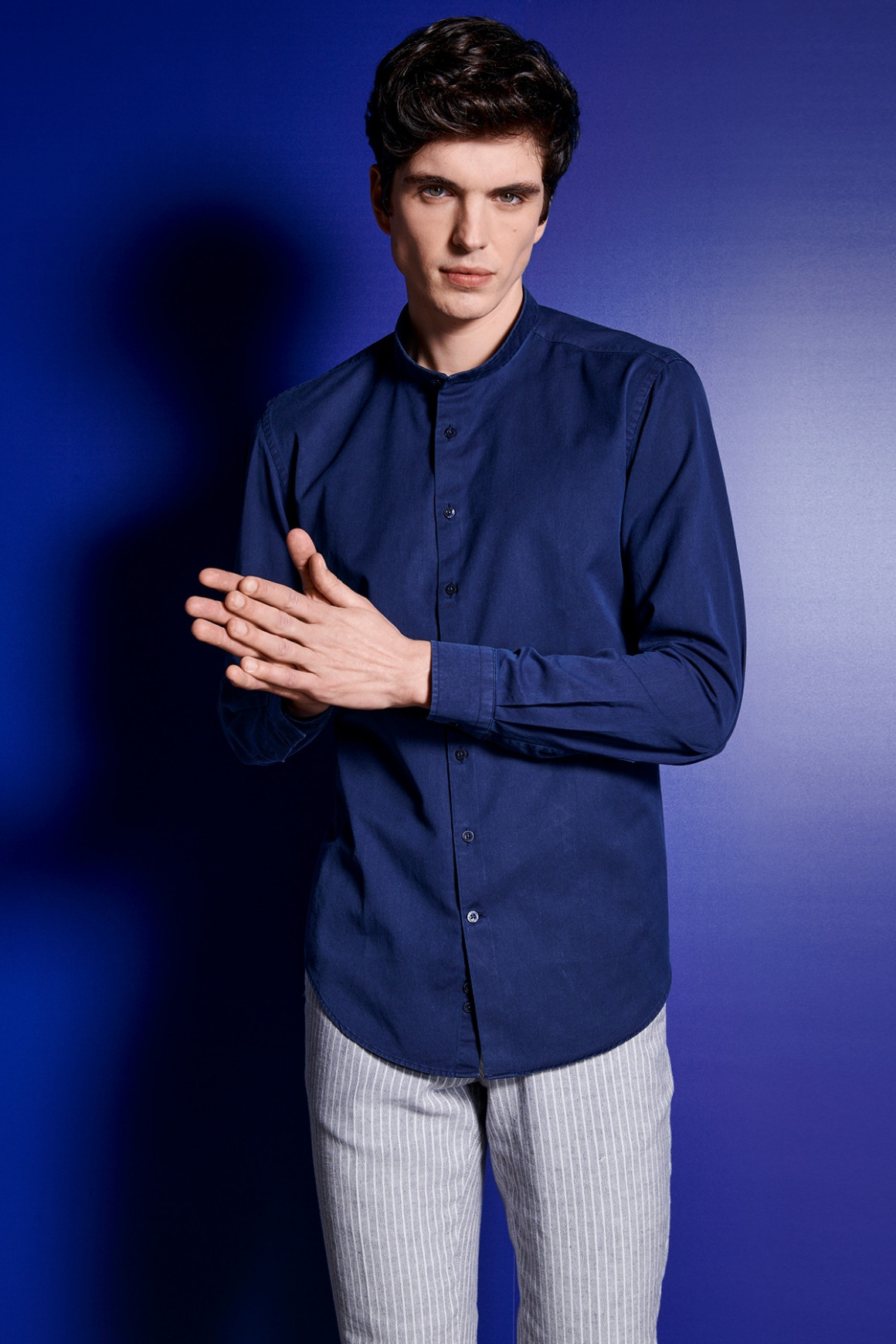 CHEMISE COL MAO NAVY