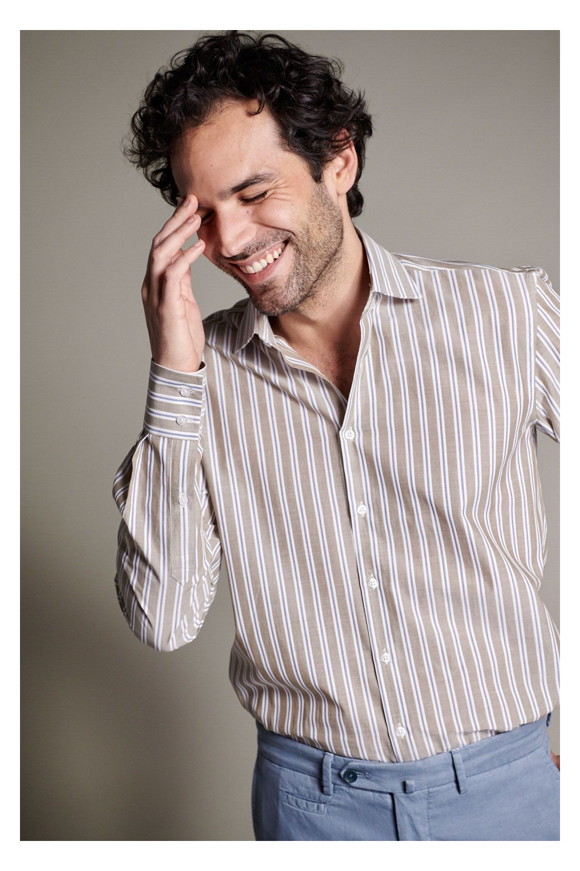 Chemise rayée bleu beige blanc