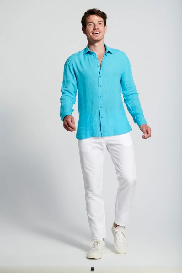 Chemise Lin Turquoise