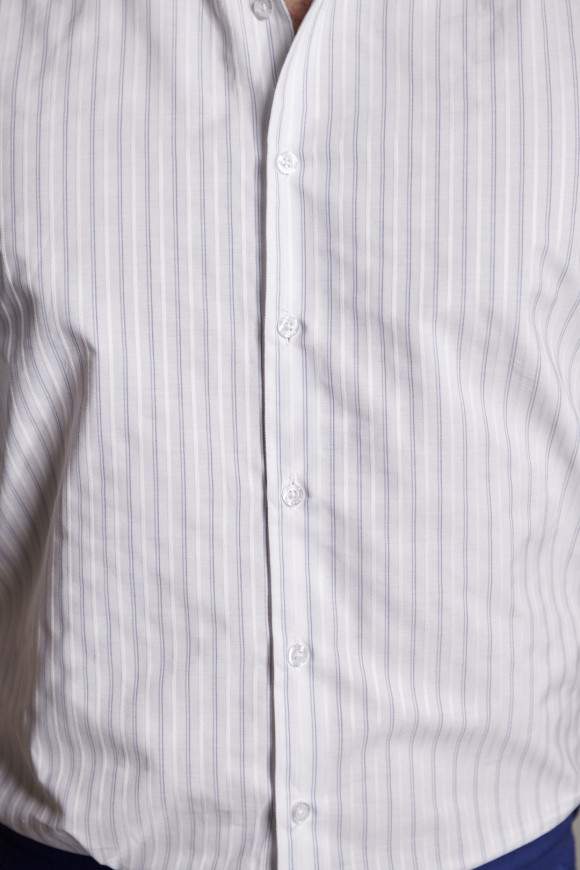 Chemise tissée blanche rayée bleu