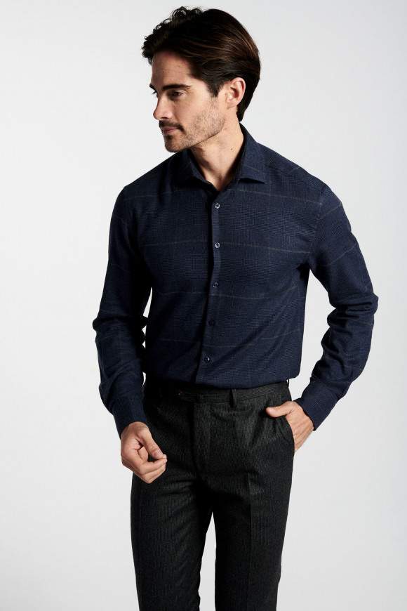 Achat Chemise Casual Prince De Galles Marine et Gris