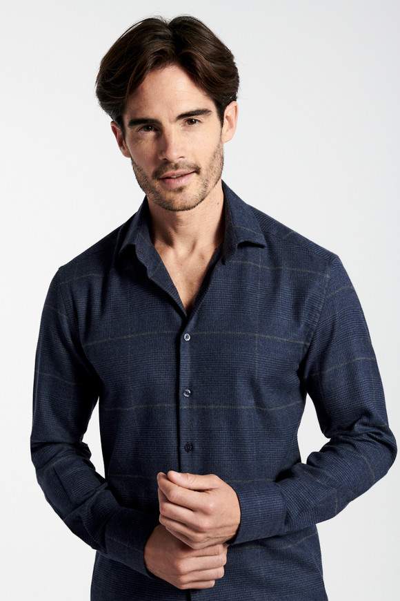 Achat Chemise Casual Prince De Galles Marine et Gris