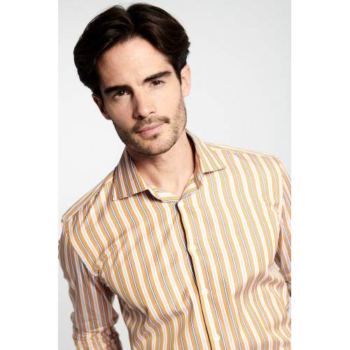 Chemise ESPRIT Rayée Orange Et Gris - Col Sous-marin - Taille S - Occasion Très Bon état