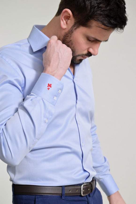 Achat Chemise Twill Bleu Vol de Papillons Rouges