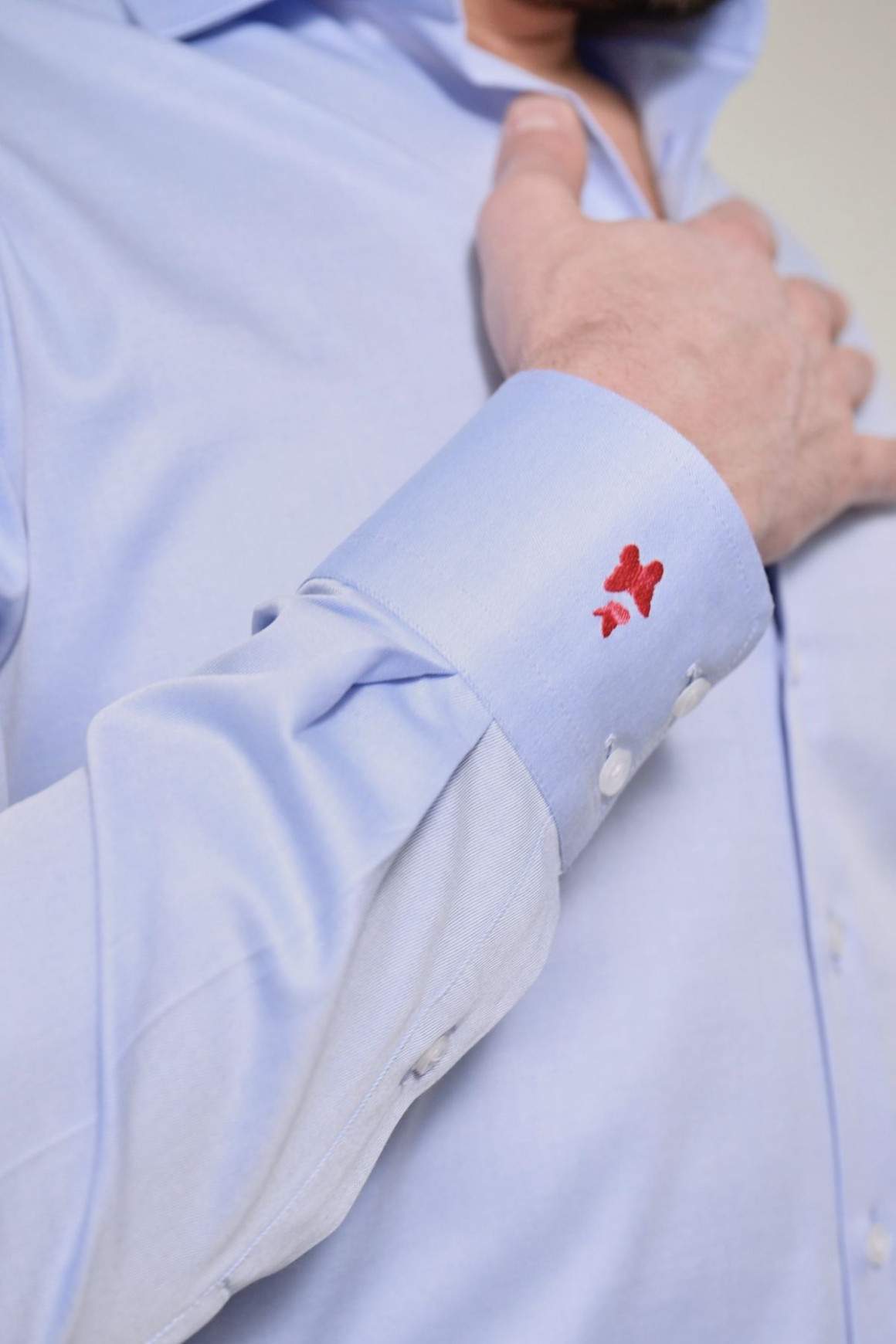 Achat Chemise Twill Bleu Vol de Papillons Rouges