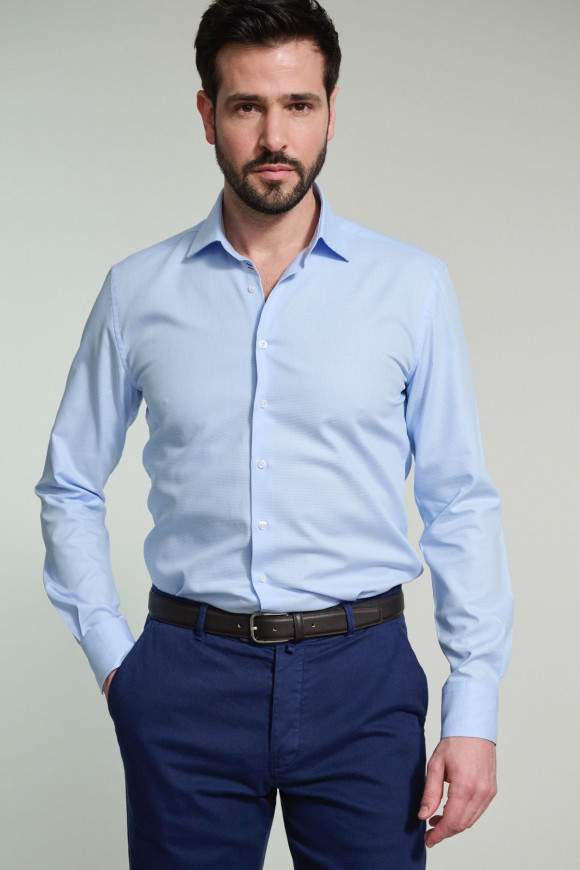 Achat Chemise Flag Micro Quadrillage Bleu