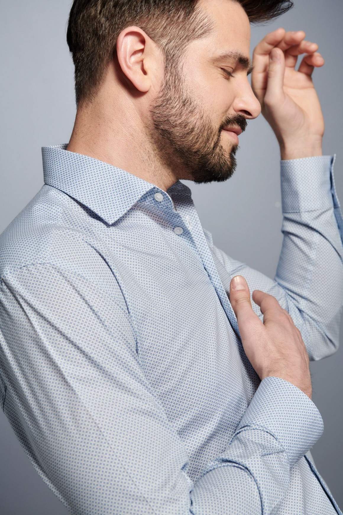 Chemise Confort fit sans repassage micro carreaux bleu ciel