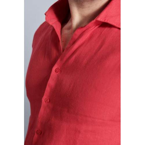 Veste En Lin Rouge De Créateur Tabala Paris - Taille 38 - Fait Main - Neuve Avec étiquettes