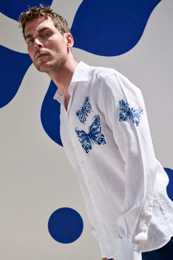 Achat Chemise RIVIERA PAPILLON Lin Blanc
