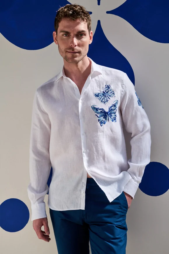 Achat Chemise RIVIERA PAPILLON Lin Blanc