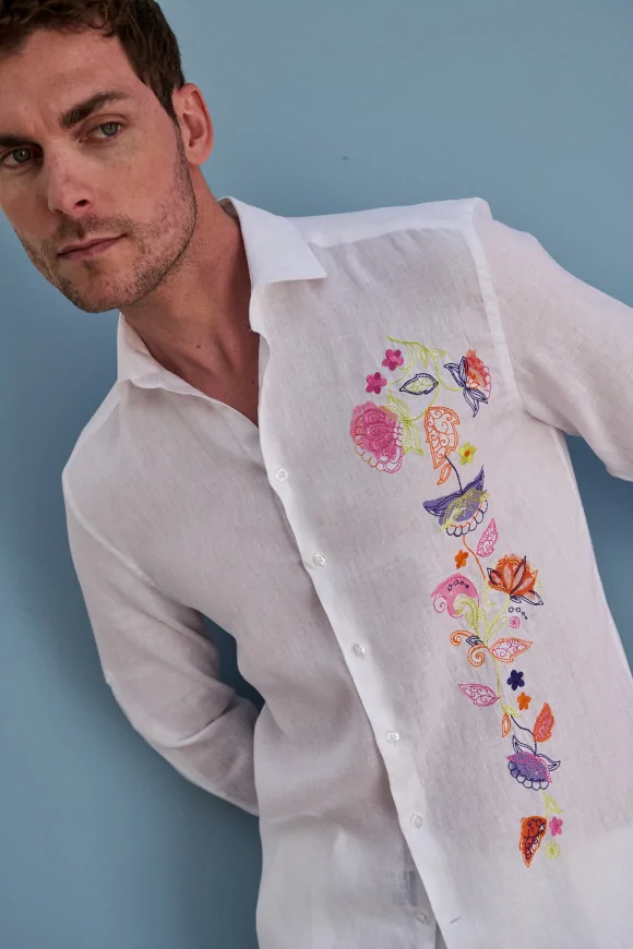 Achat Chemise IBIZA Broderie Lin Blanc