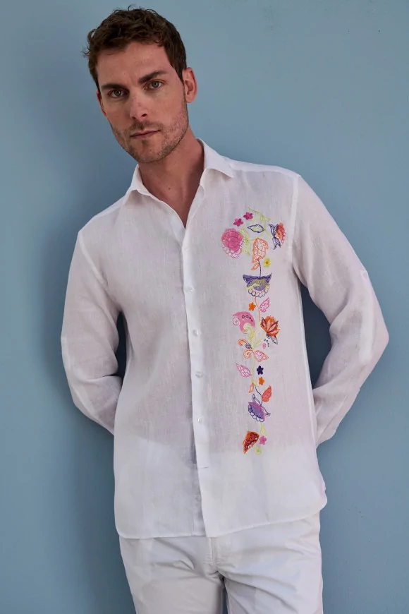Achat Chemise IBIZA Broderie Lin Blanc