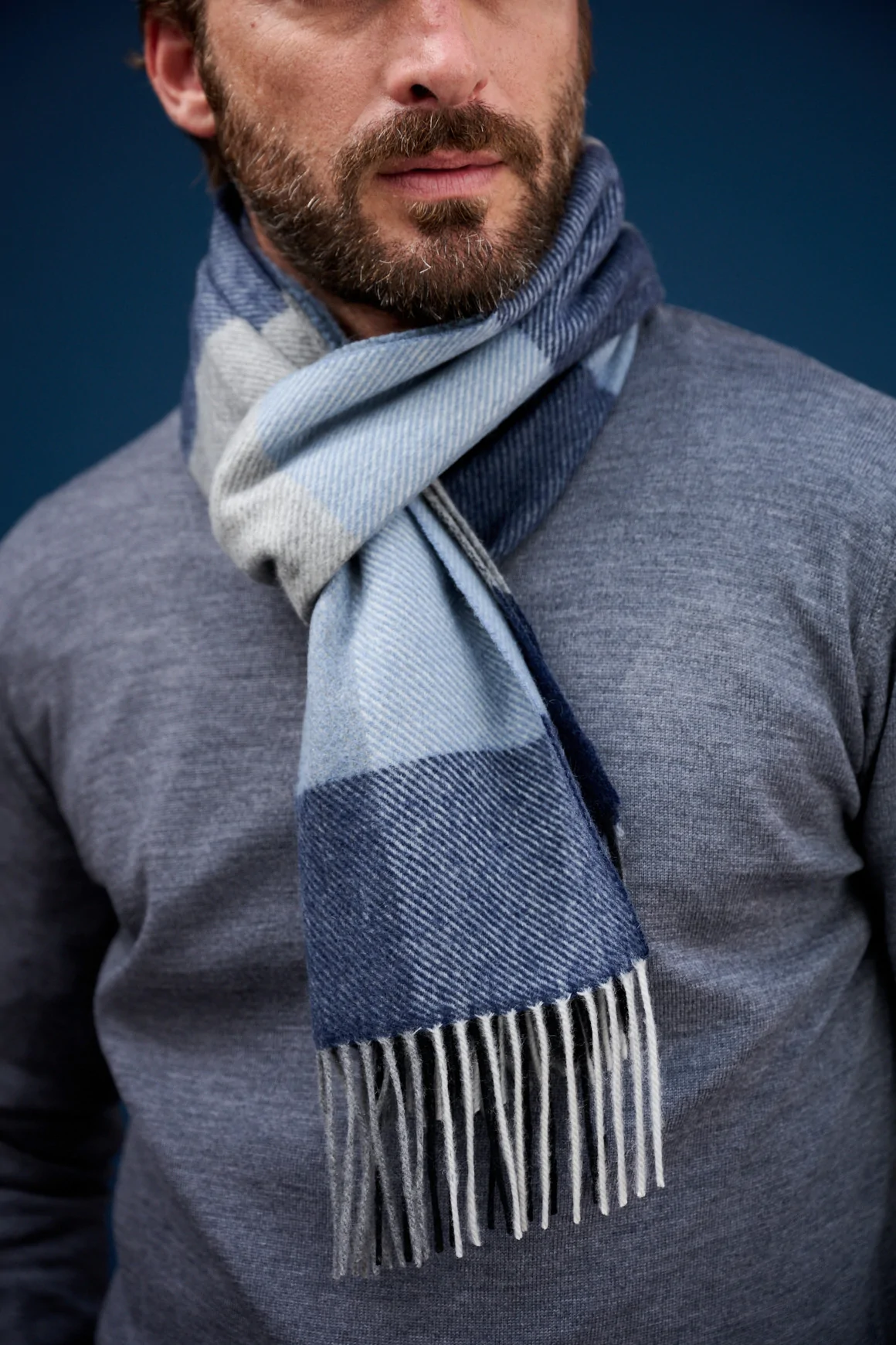 Achat Echarpe Carreaux Cachemire Bleu gris