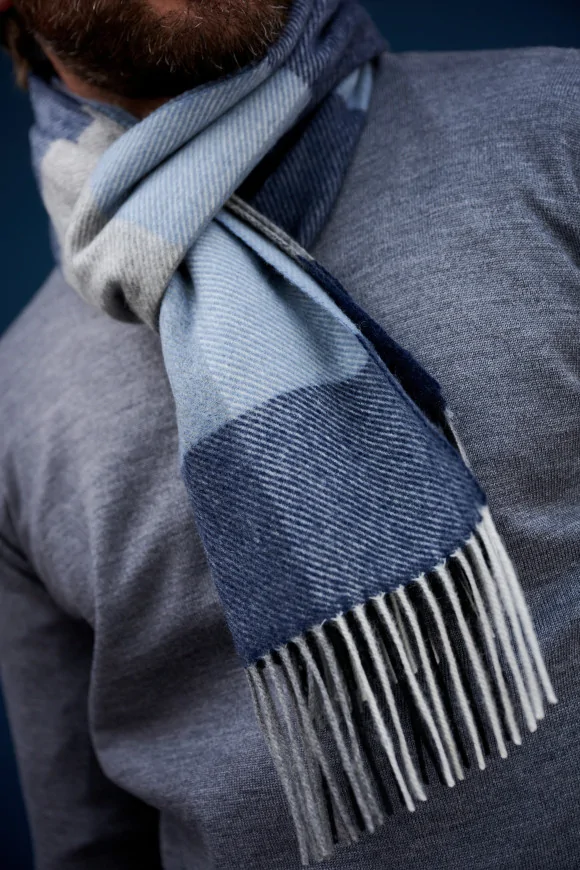 Achat Echarpe Carreaux Cachemire Bleu gris