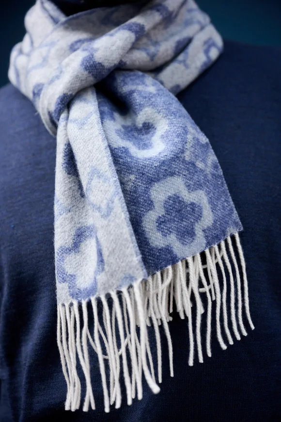 Achat Echarpe Fleur Cachemire Bleu
