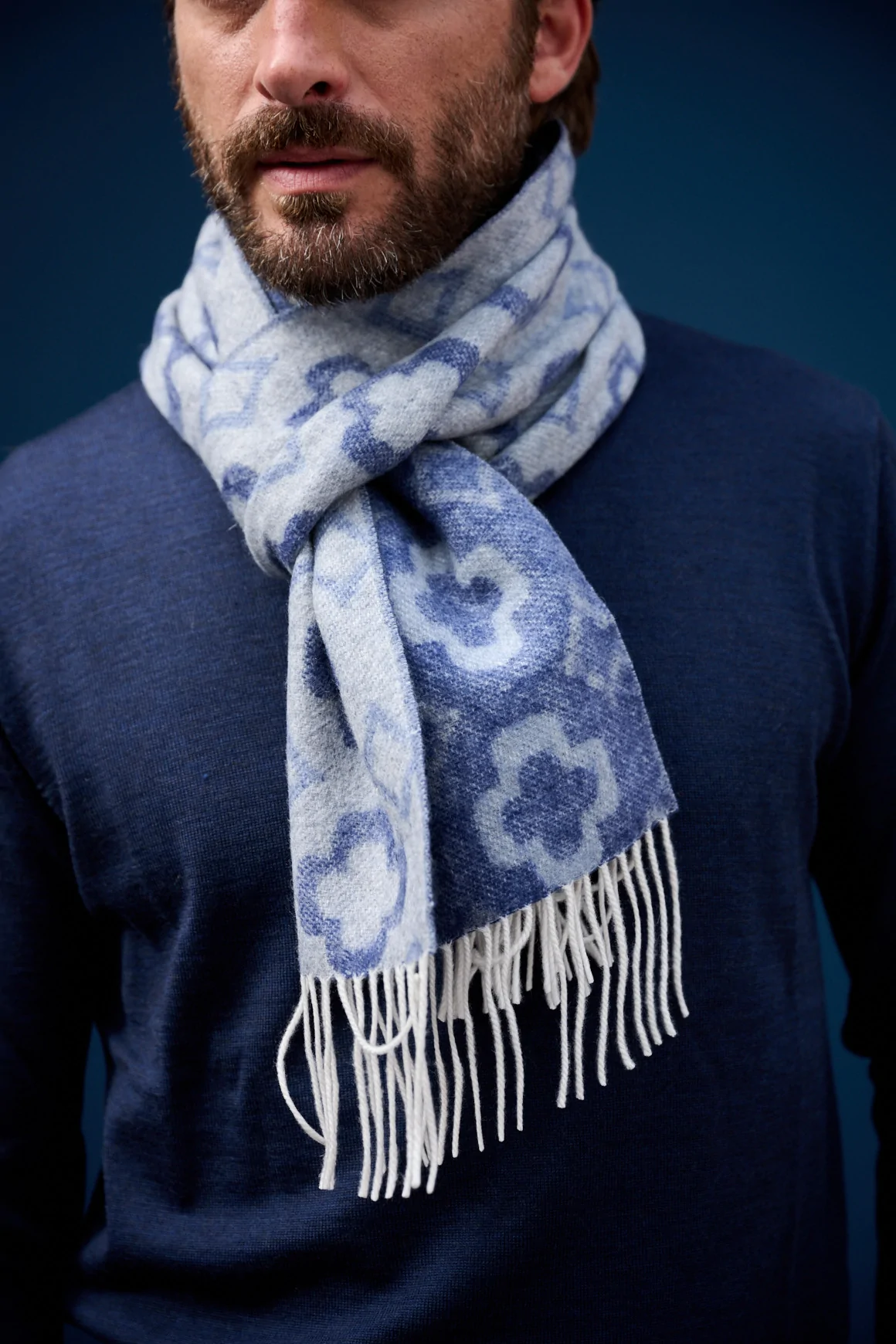 Achat Echarpe Fleur Cachemire Bleu