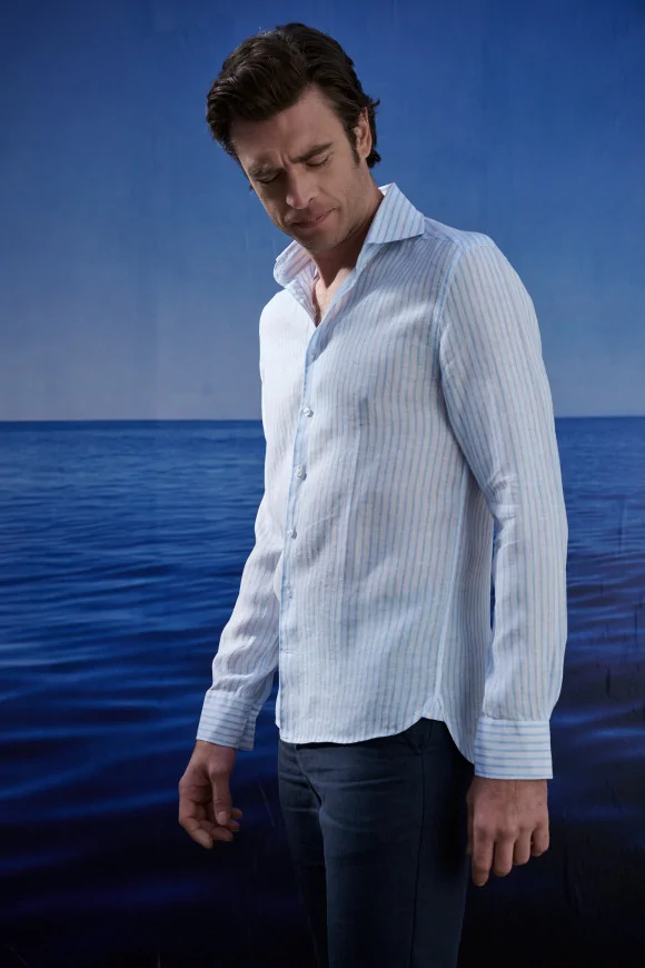 Achat Chemise Rayures Ciel Blanc