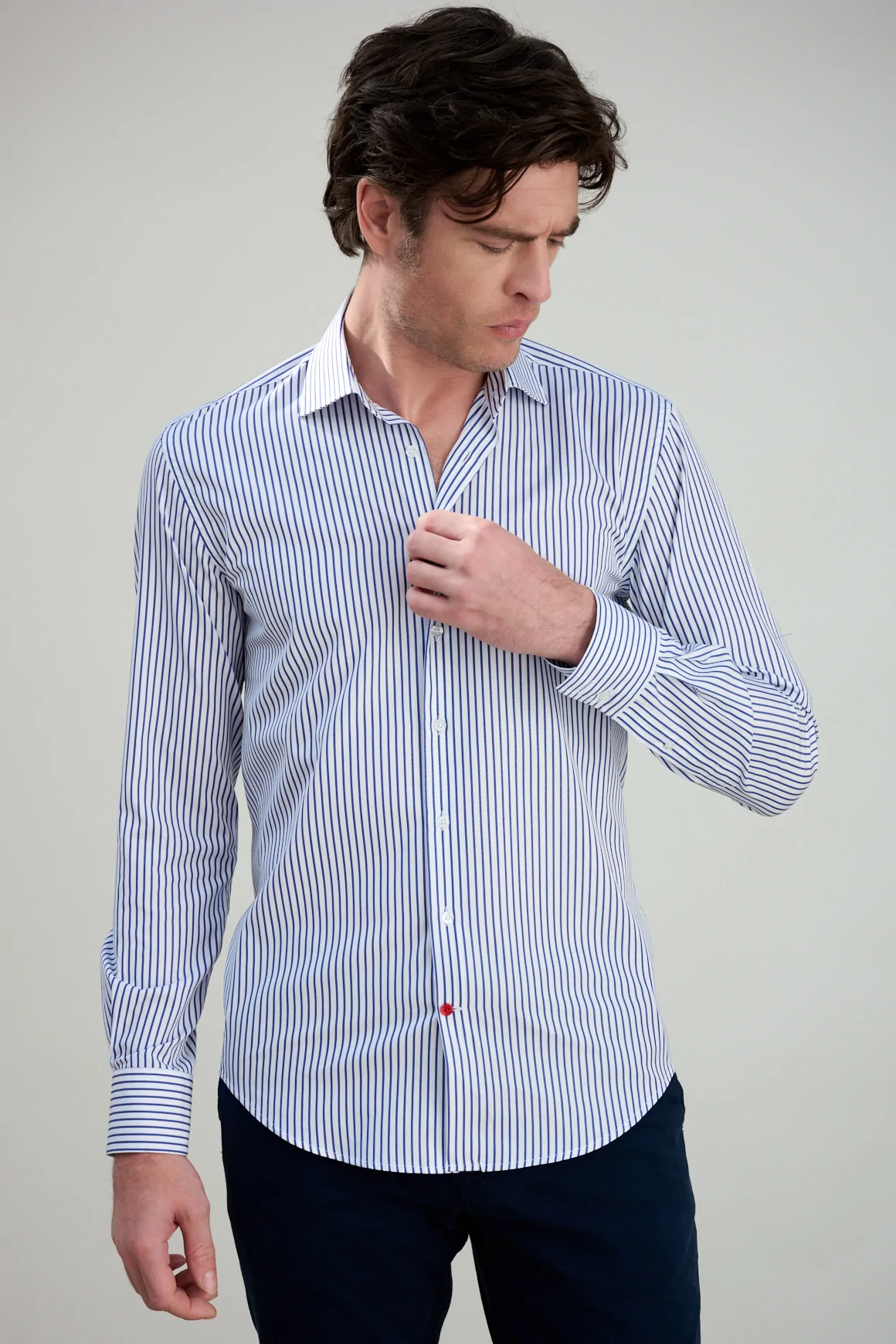 Chemise Rayures Bouton Rouge