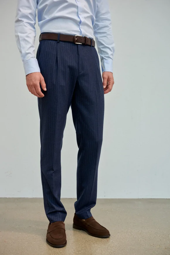 Achat Pantalon NEW YORK Bleu Marine Fines Rayures