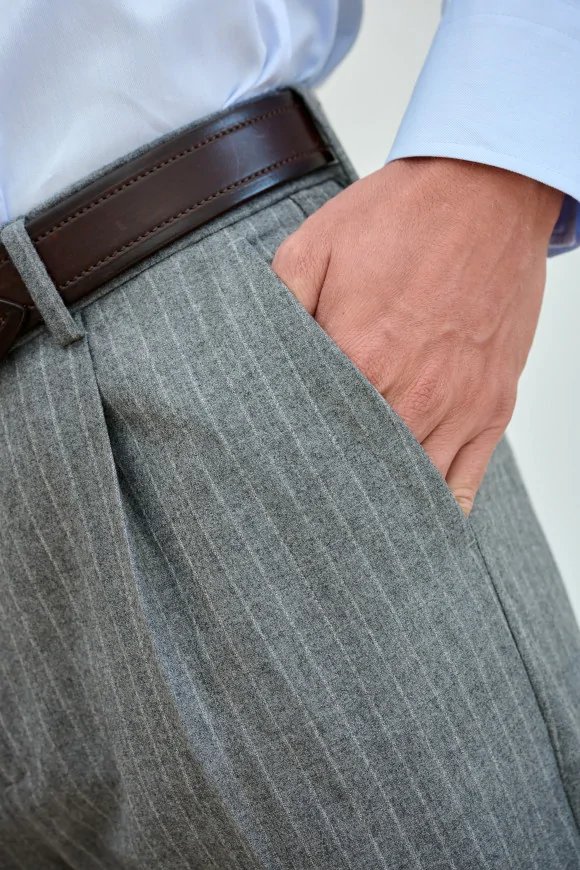 Achat Pantalon NEW YORK Gris Clair Fines Rayures