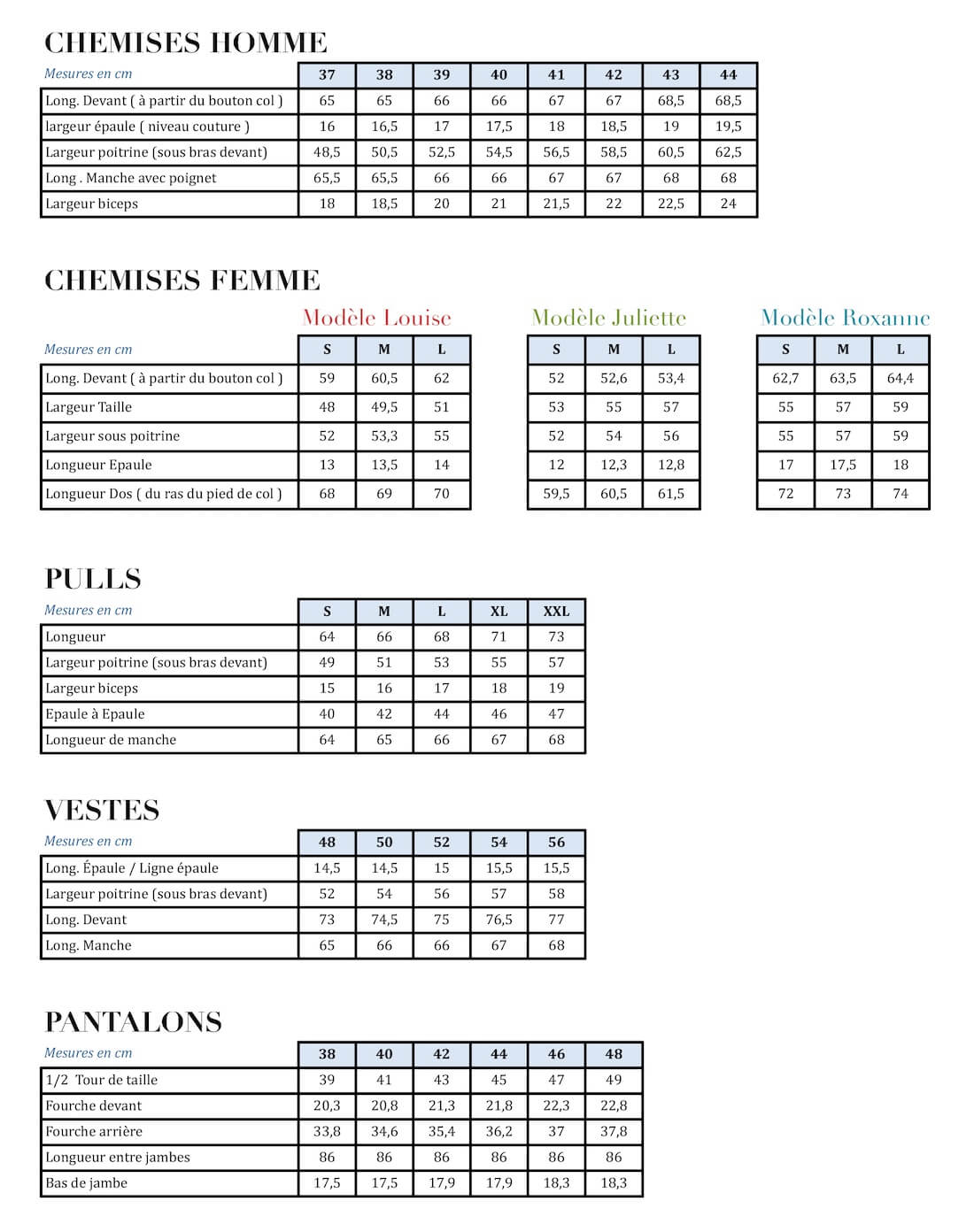 Guide des tailles